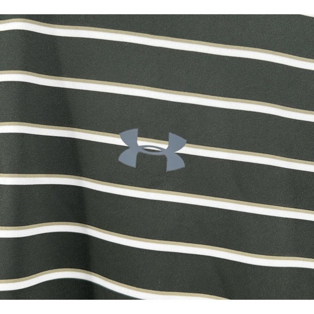 Under Amour Loose Heatgear Short Sleeve Olive Green Striped Polo Men's XL - Picture 2 of 4